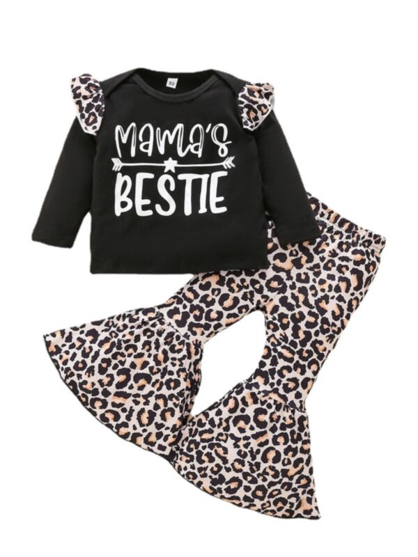 Mama's Bestie Leopard Print Top & Flared Pants Kid Girls Outfits Sets 210925323