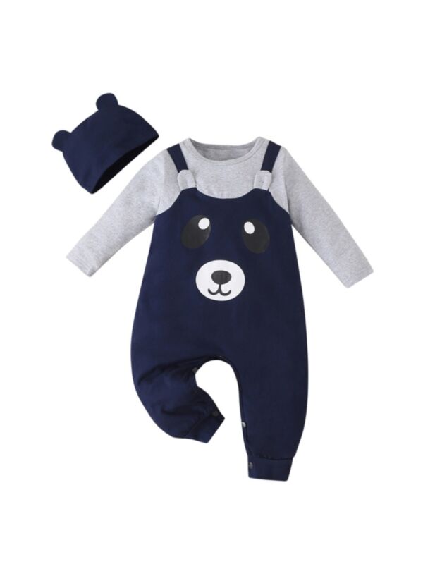 Newborn Bear Hit Color Jumpsut With Hat Wholesale Baby Boutique Clothing 210926049