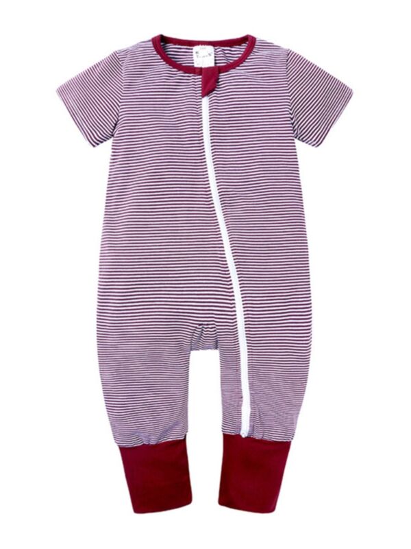 Striped Short Sleeve Zip Up Jumpsuit Wholesale Baby Clothes 210928720