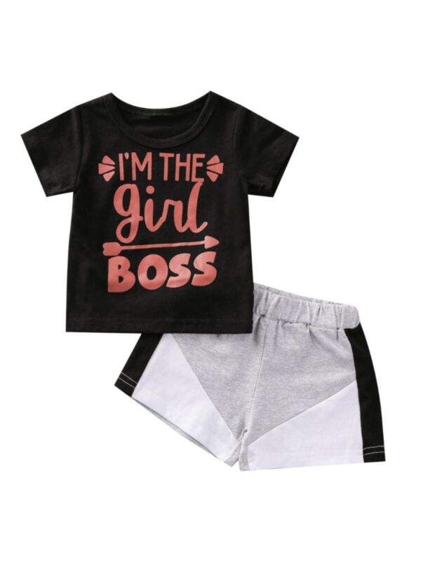 Letter Print T-Shirt And Shorts Baby Girl Shorts Sets 21100355