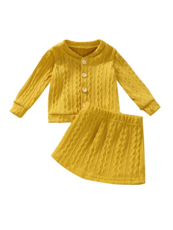 Knit Solid Color Cardigan And Skirt Baby Girl 2 Piece Set 21100359