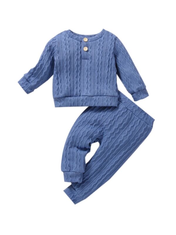 Knitted Solid Color Top And Pants Baby 2 Piece Outfits 21100362