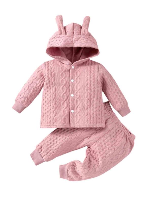Ear Solid Color Coat And Trousers Baby Girl Outfit Sets 21100365