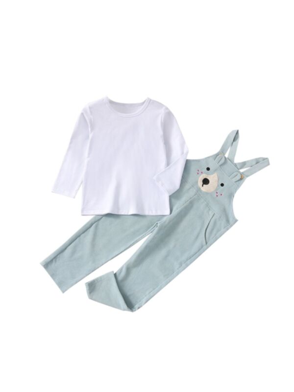 Solid Color T-Shirt And Dog Emoji Kid Overall Set 21100380