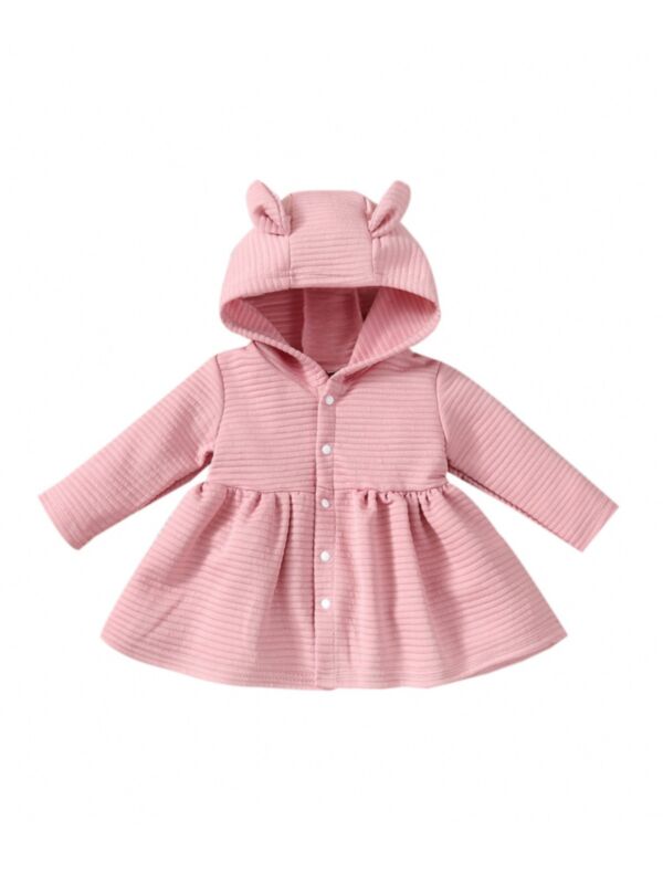 Pure Color Ears Hooded Baby Girl Dress Coat 21100394