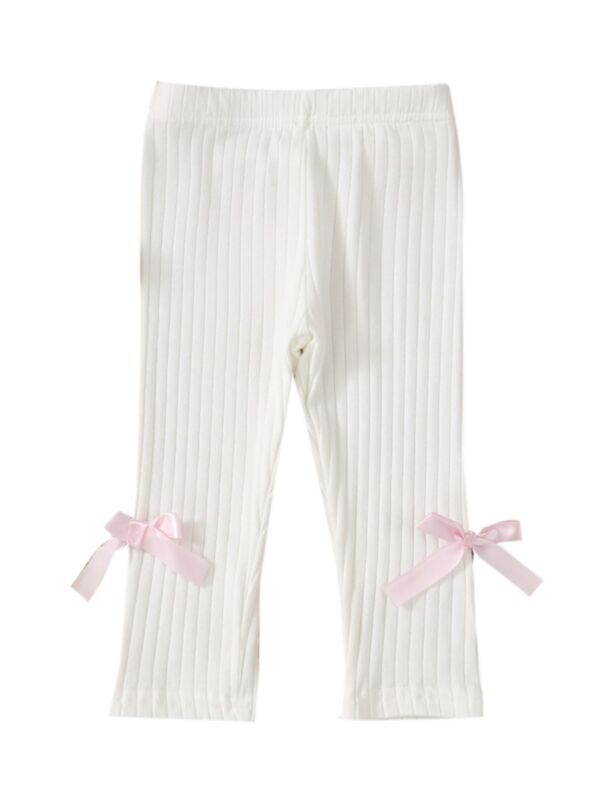 Solid Color Ribbed Trousers With Bow Wholesale Baby Pants 21100395