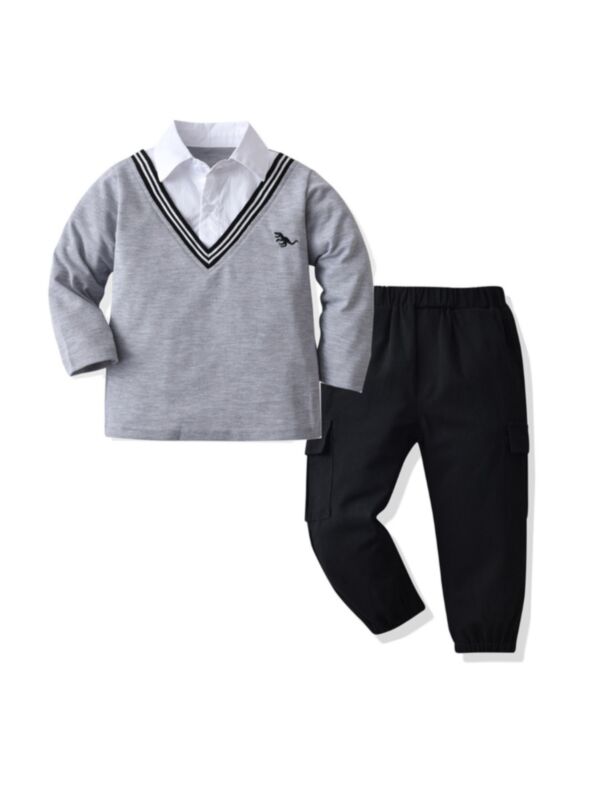 Boys Suit Sets V-neck Shirt & Pants Wholesale Boy Clothes 211006910