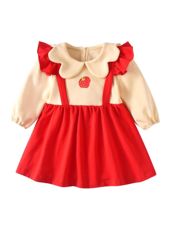 Strawberry Flower Fake Two-piece Dress Cute Toddler Girl Clothes Wholesale 211008673