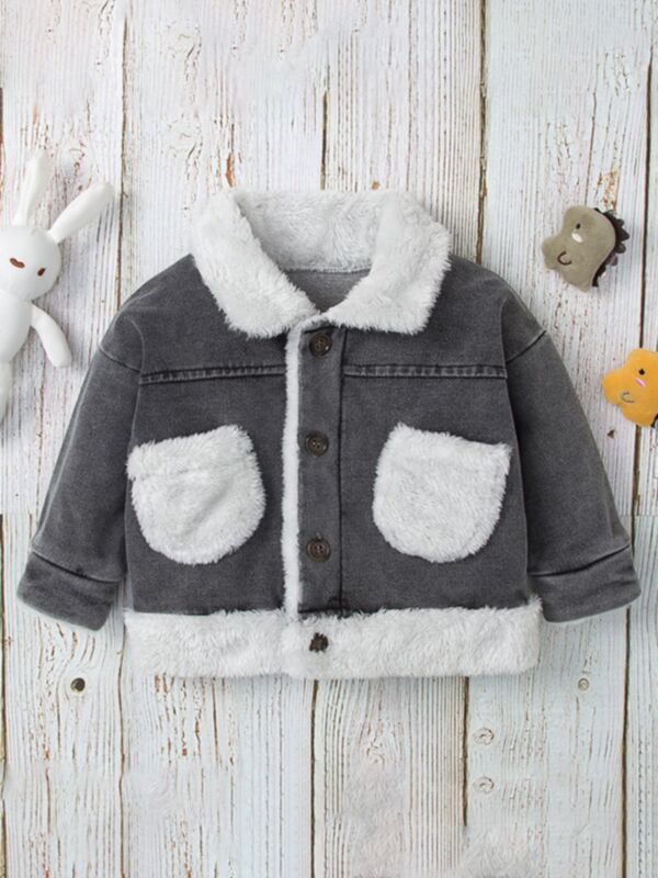 Girls Lapel Collar Pocket Denim Coat Wholesale Girls Clothing 211008884