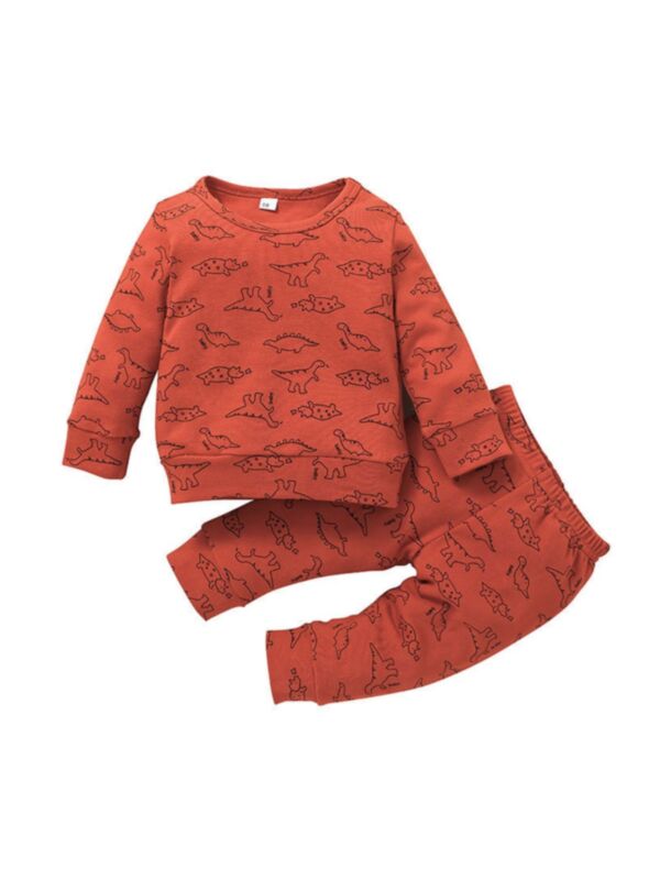 Dinosaur Print Sweatshirt And Sweatpants Wholesale Baby Clothes Set 211009243