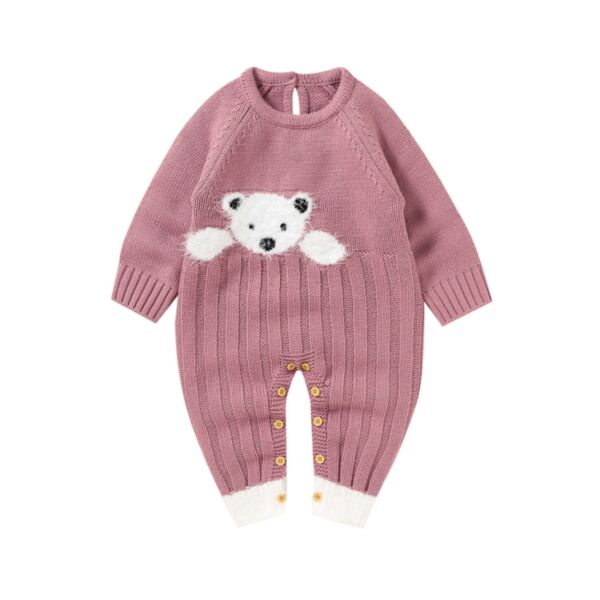 Polar Bear Pattern Knitted Animal Bodysuit Baby 21101082