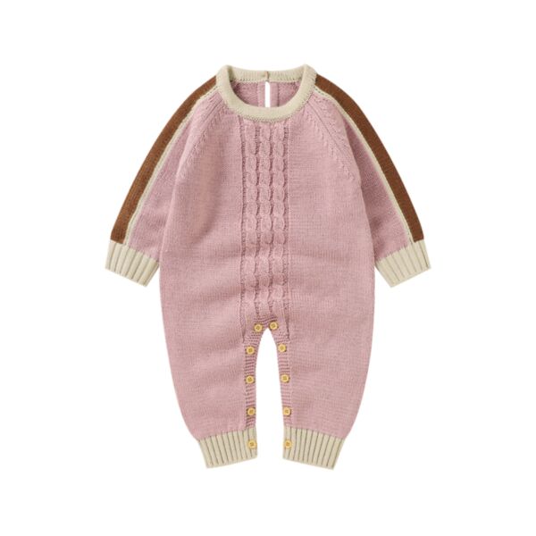 Round Neck Colorblock Knitted Baby Jumpsuit 21101097