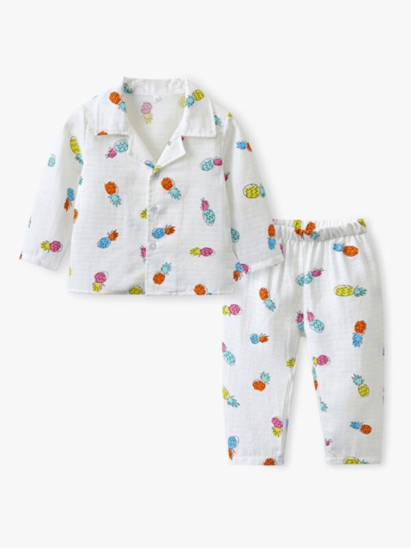 Two-Piece Pineapple Print Top And Trousers Pajama Set Wholesale Kid Sets 211014973
