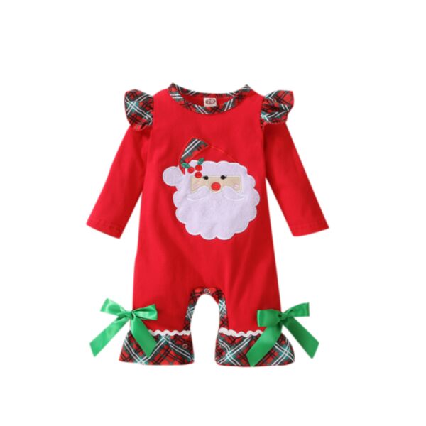 Plaid Stitching Bow Red Santa Baby Girl Bodysuit 21101738