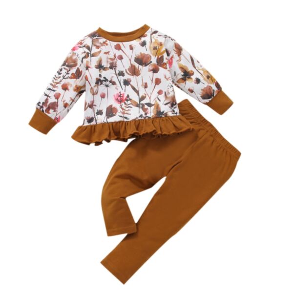 Floral Print Top And Solid Color Pants Baby Girl 2 Piece Set 21101742