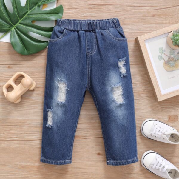 Ripped Elastic Waist Baby Blue Jean Wholesale 21101760