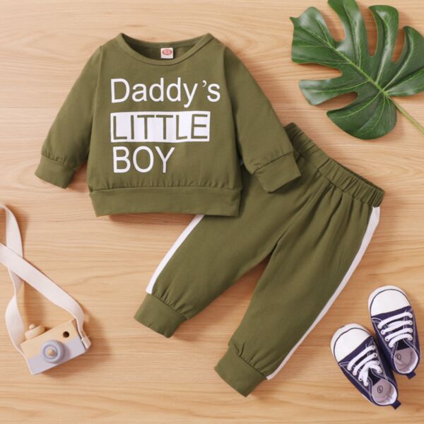 Daddy'S LITTLE Boy Printed Sweatshirt And Pants Two Piece Baby Boy Sets 21101764