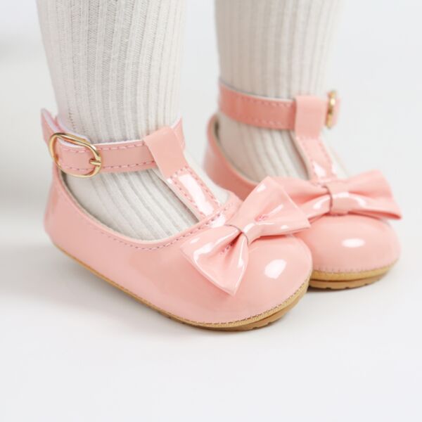 Pure Color Bowknot PU Leather Wholesale Baby Shoes 21102442