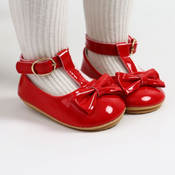 PU Leather Pure Color Bowknot Wholesale Baby Shoes And Socks 21102443