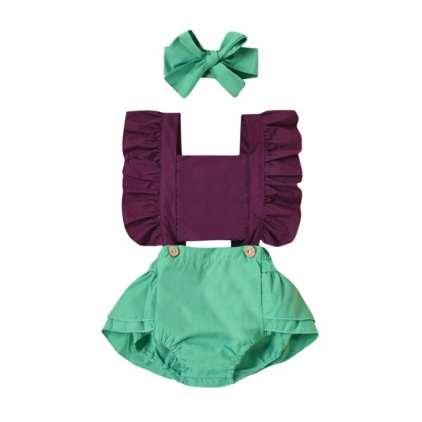 Sleeveless Colorblock Wholesale Baby Girl Rompers And Headband Summer 21103136
