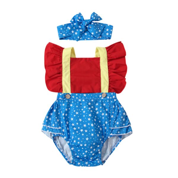 Colorblock Star Print Baby Bodysuits And Headband Wholesale 21103137