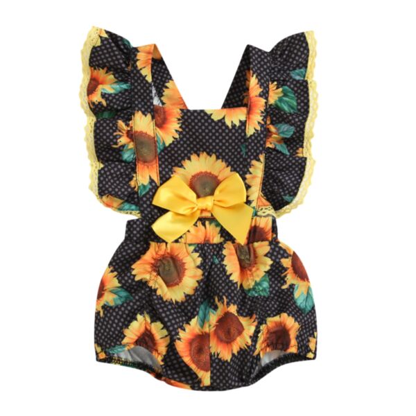 Sleeveless Sunflower Bow Baby Girl Romper Jumpsuit 21103140