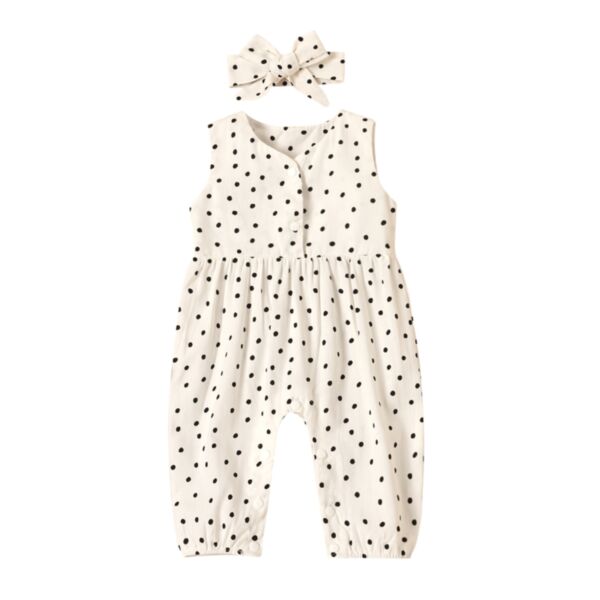 Polka Dot Print Baby Sleeveless Jumpsuit And Headband 21103144
