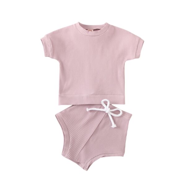 Round Neck Short Sleeve Solid Color T-Shirt And Shorts Two Piece Baby Sets 21103147