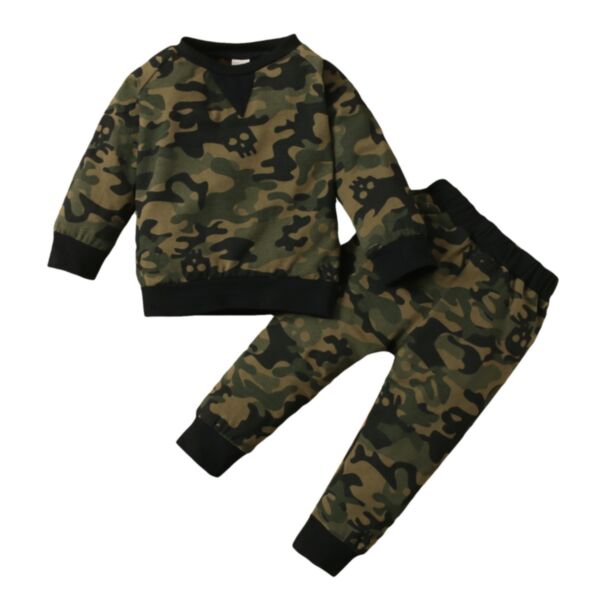 Round Neck Camouflage Sweater And Pants Baby Boy Sets 21110739