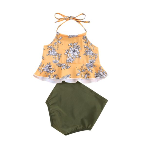 Floral Print Halter Top And Briefs Swimwear For Girl 21110776