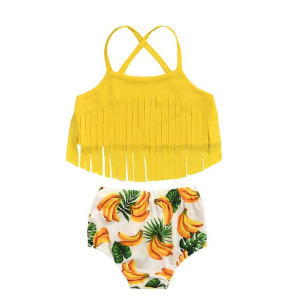 Fringed Halter Top And Banana Print Briefs Little Girls Swimwear 21110778