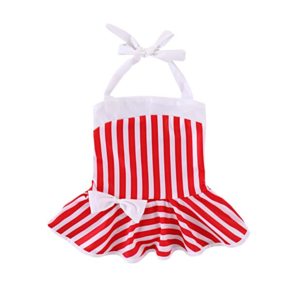Striped Bow Halterneck One-Piece Swimsuit Baby Girls Swimwear 21110780