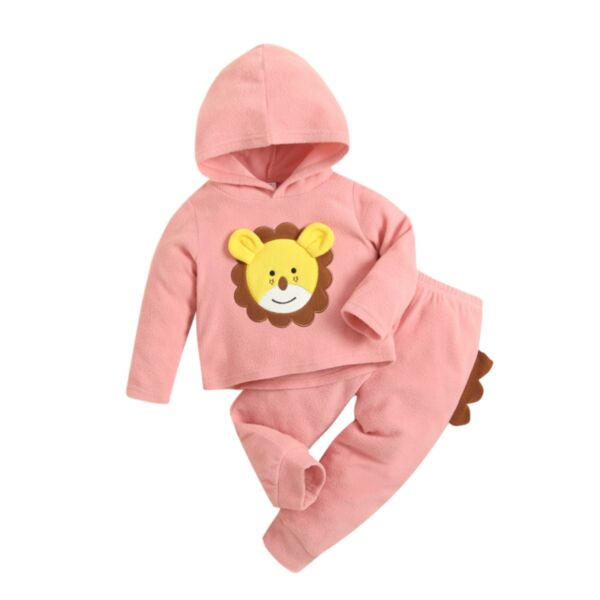 Lion Pattern Hoodie And Trousers Baby Girl Outfit Sets 21110786