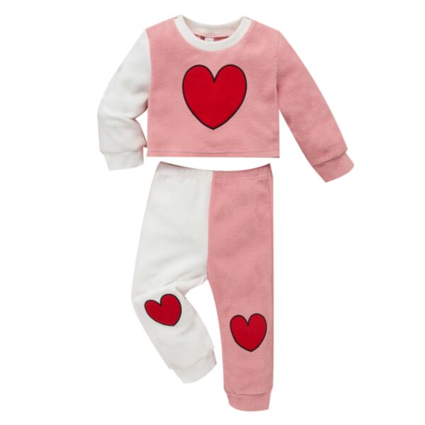 Colorblock Heart Pattern Sweater And Trousers Baby Girl Outfit Sets 21110788