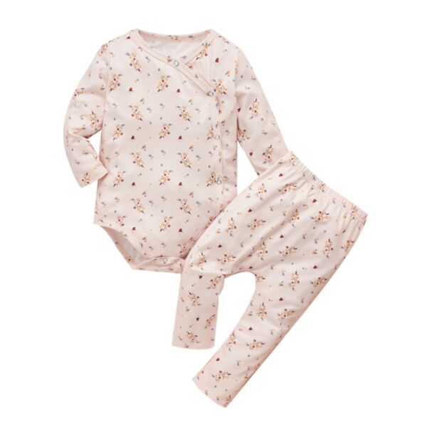 Long-Sleeved Floral Print One-Piece And Trousers Baby Girl Clothing Sets 21110795