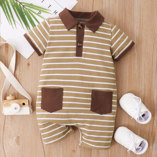 Baby Boy Striped Pocket Polo One-Piece Baby Boy Jumpsuit 21120547