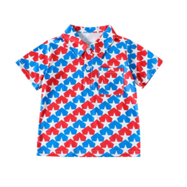 9M-4Y Toddler Boys Independence Day Star Print Lapel Collar Polo Shirt Wholesale Boys Clothing V3823033000175