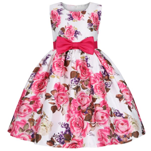2-10Y Sleeveless Flower Bowknot Princess Dress Wholesale Kids Boutique Clothing