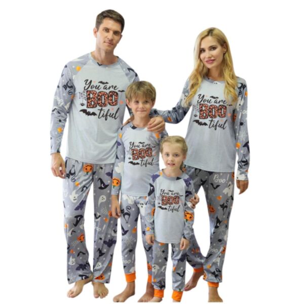 Family Matching Outfits Wholesale You Are Boo Tiful Letter Print Happy Halloween Pajamas Set KSV600594
