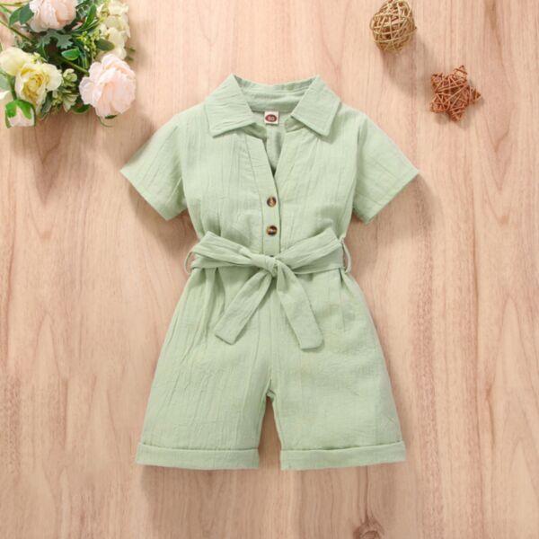 0-18M Baby Girls Solid Color Lapel Belted Romper Wholesale Baby Clothing KJV386060