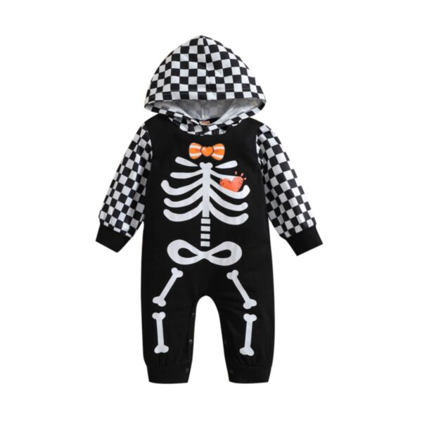 0-18M Baby Letter Skeleton Bones Print Hooded Jumpsuit Wholesale Baby Clothing KJV385355 black