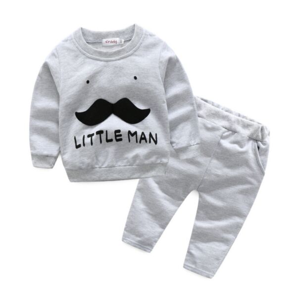 6-18M Little Man Mustache Print Long Sleeve Pullover And Pants Set Baby Wholesale Clothing