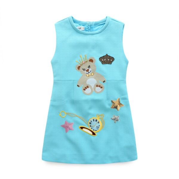 4-12Y Kids Girls Cartoon Bear Print Sleeveless Dress Wholesale Clothing Kidswear V5923032000099