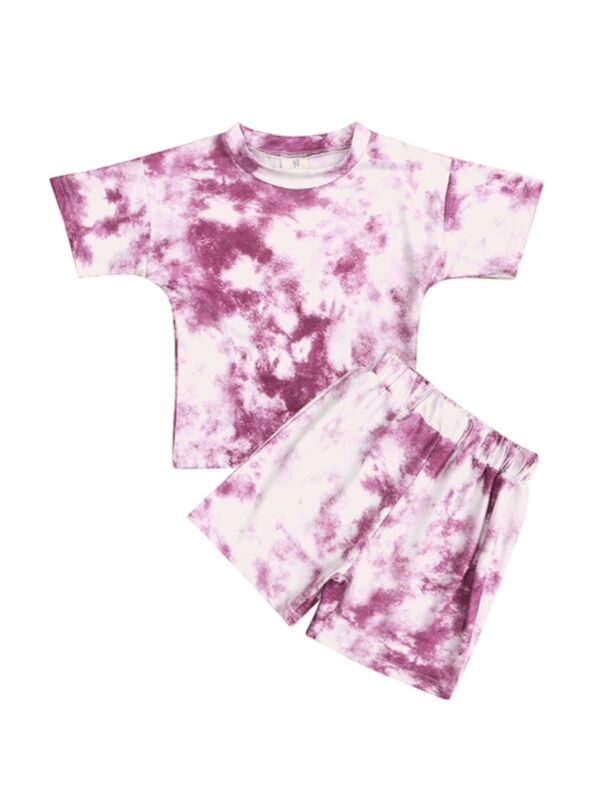 Two Pieces Kid Girl Tie Dye Set Crew Neck Tee And Shorts 