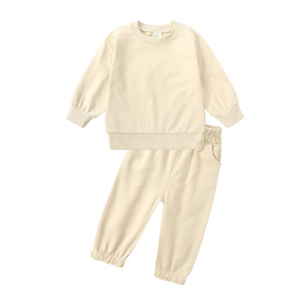 18M-13Y Kids Unisex Tracksuit Set Solid Color Pullover And Pants Kids Wholesale Clothing KSV386013 beige