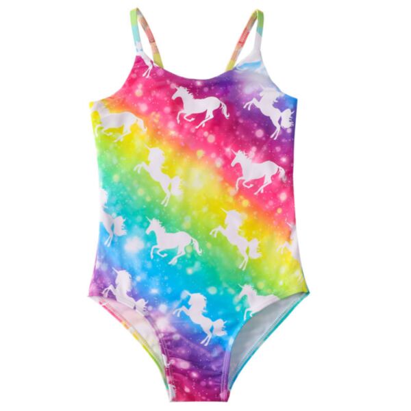4-9Y Kids Fish Scales Rainbow One Piece Swimsuit For Girls Kids Clothes Wholesale KSWV384511