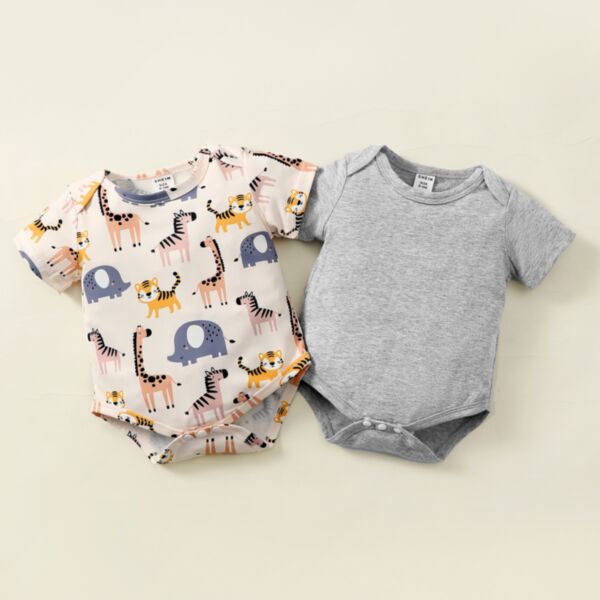 0-9M Newborn Baby Girls Boys Animal Print Shorts Sleeve 2pcs Bodysuit Wholesale Baby Boutique Clothing V3802271709