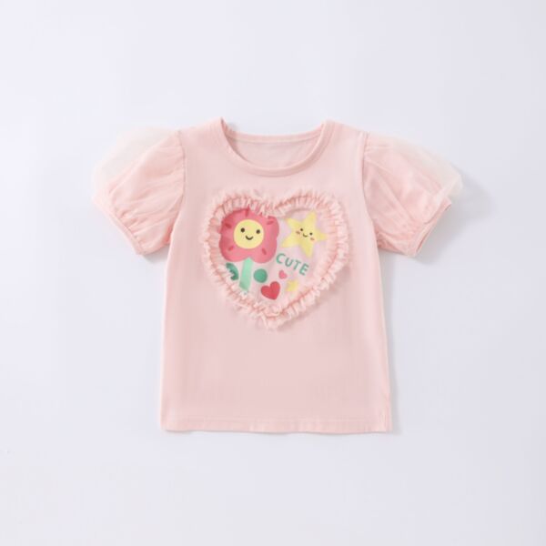 18M-7Y Toddler Girls Love Heart Mesh Puff Sleeve Tops Wholesale Girls Clothes V3803223927