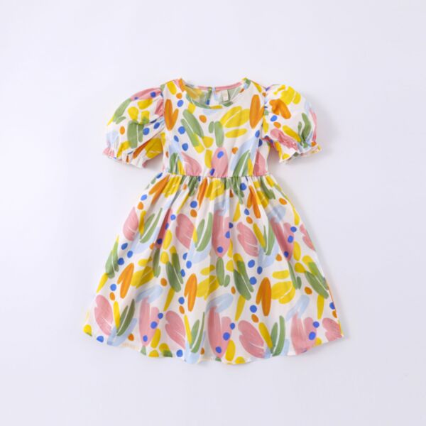 18M-8Y Kids Girls Graffiti Color Print Dress Wholesale Kids Boutique Clothing V3803284654