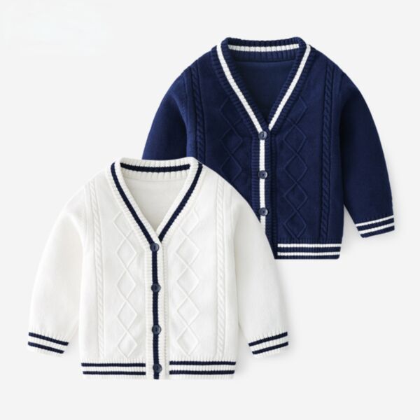 18M-7Y Toddler Boys V-Neck Solid Color Knitted Cardigan Sweater Wholesale Boys Clothing KTV386159